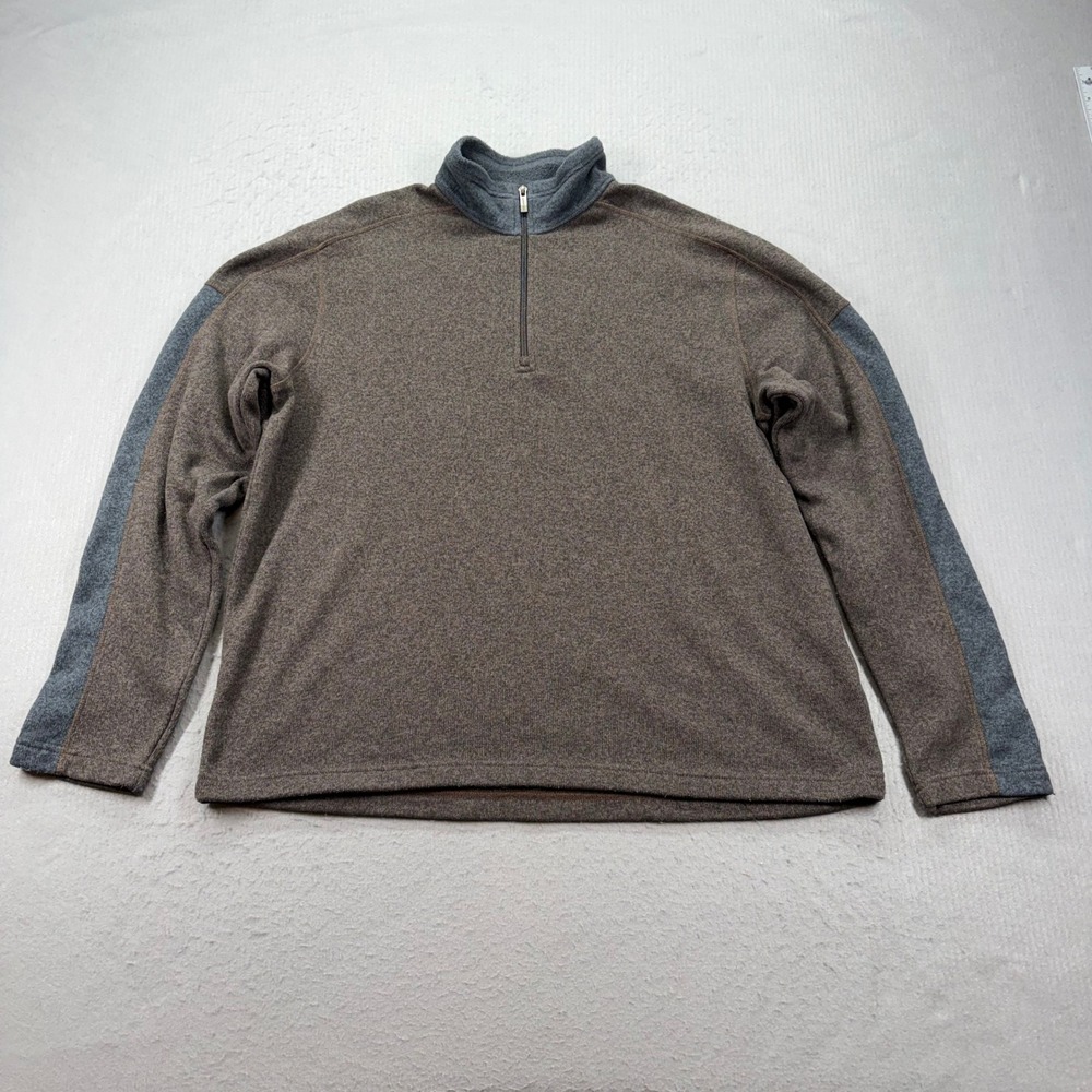 Lands' End Quarter Zip Pullover Mens XL Brown Grey Sweater Fleece Layer